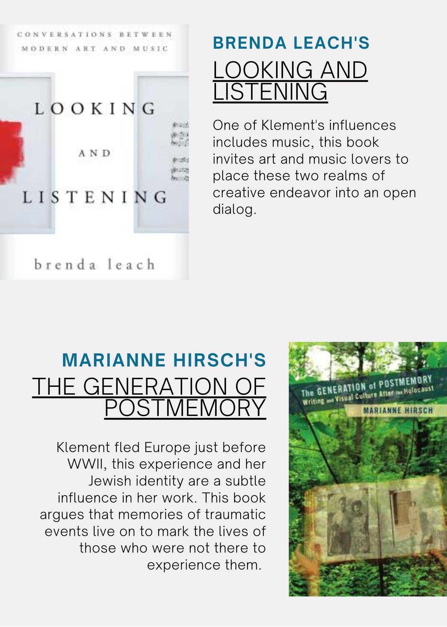Two book covers, Brenda Leach's Looking and Listening, and Marianne Hirsch's A Generation of Post Memory